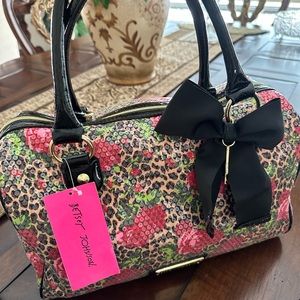 Betsey Johnson  handbag leopard cheetah speedy sequin blossom satchel